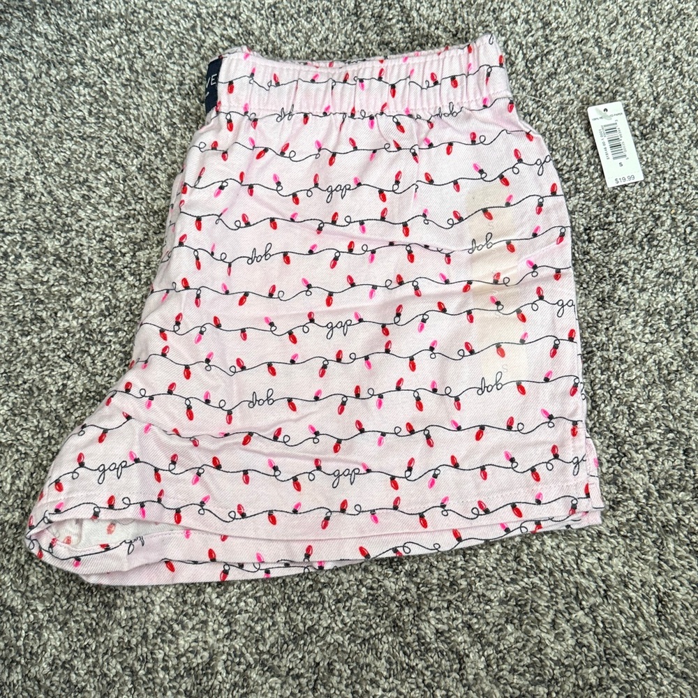 GAP Light Pink Gap Lights Print Flannel Boxer Shorts Pajamas, Size Small